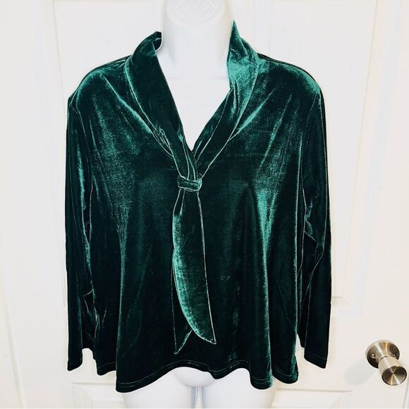 Modcloth Christmas Charisma Long Sleeve Velvet Top Tie Knot Green US 20 UK 24 - Picture 2 of 7